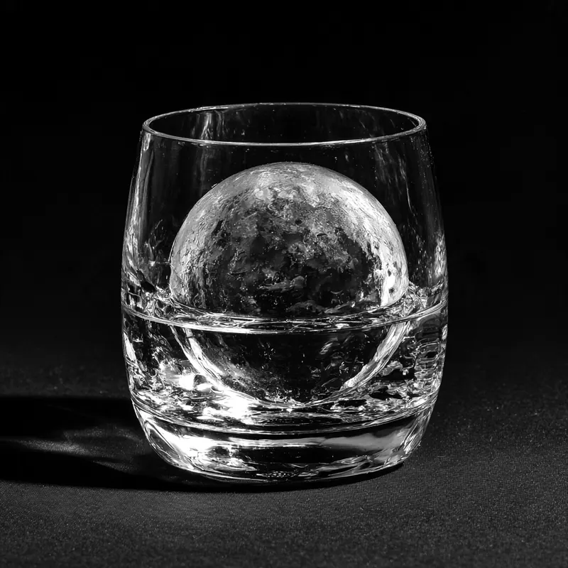 Bola de gelo num copo de whisky